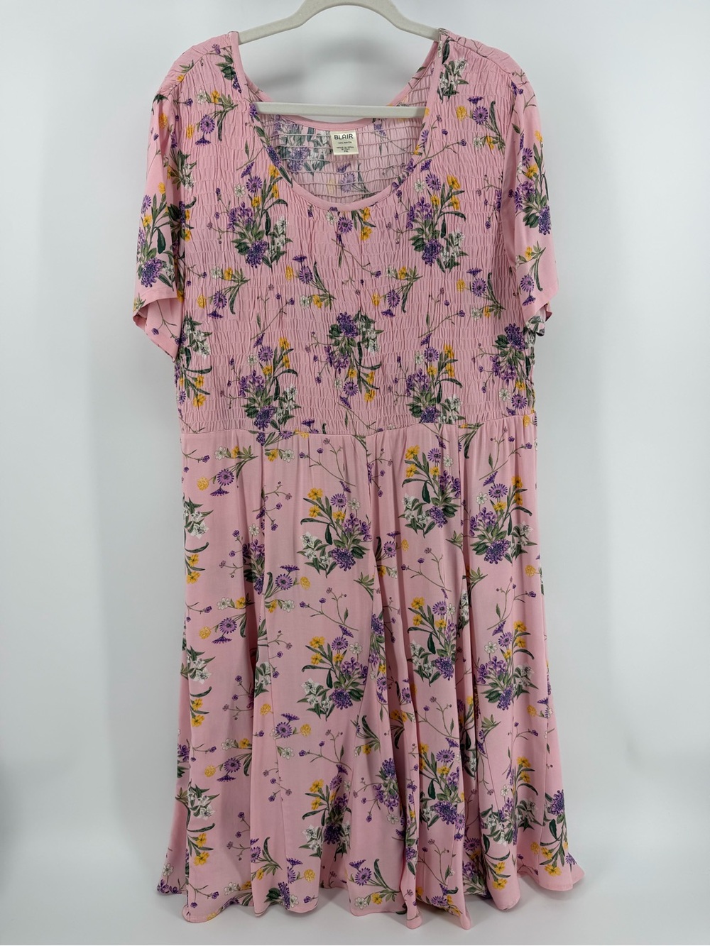 Blair Milkmaid Cottagecore Pink Floral Smocked Bodice Midi Dress, Women's PXL
